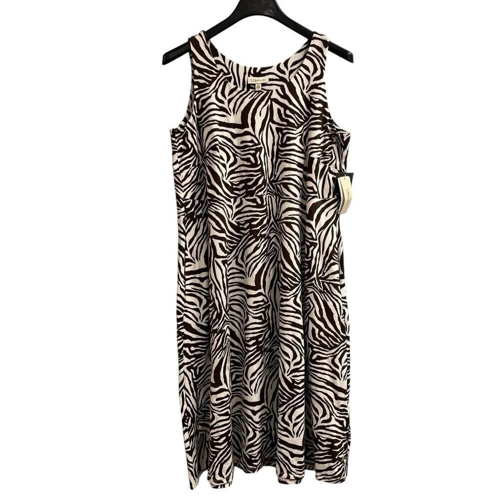 52 Seven Dress Women 1X Brown Animal Print Sheath Midi Sleeveless Office Career
